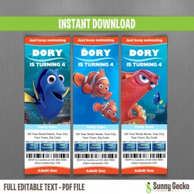 Finding Dory Birthday Ticket Invitations
